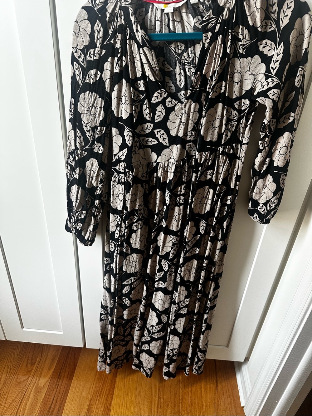 Joe Browns Black and Cream Floral Dress with Pink Trim